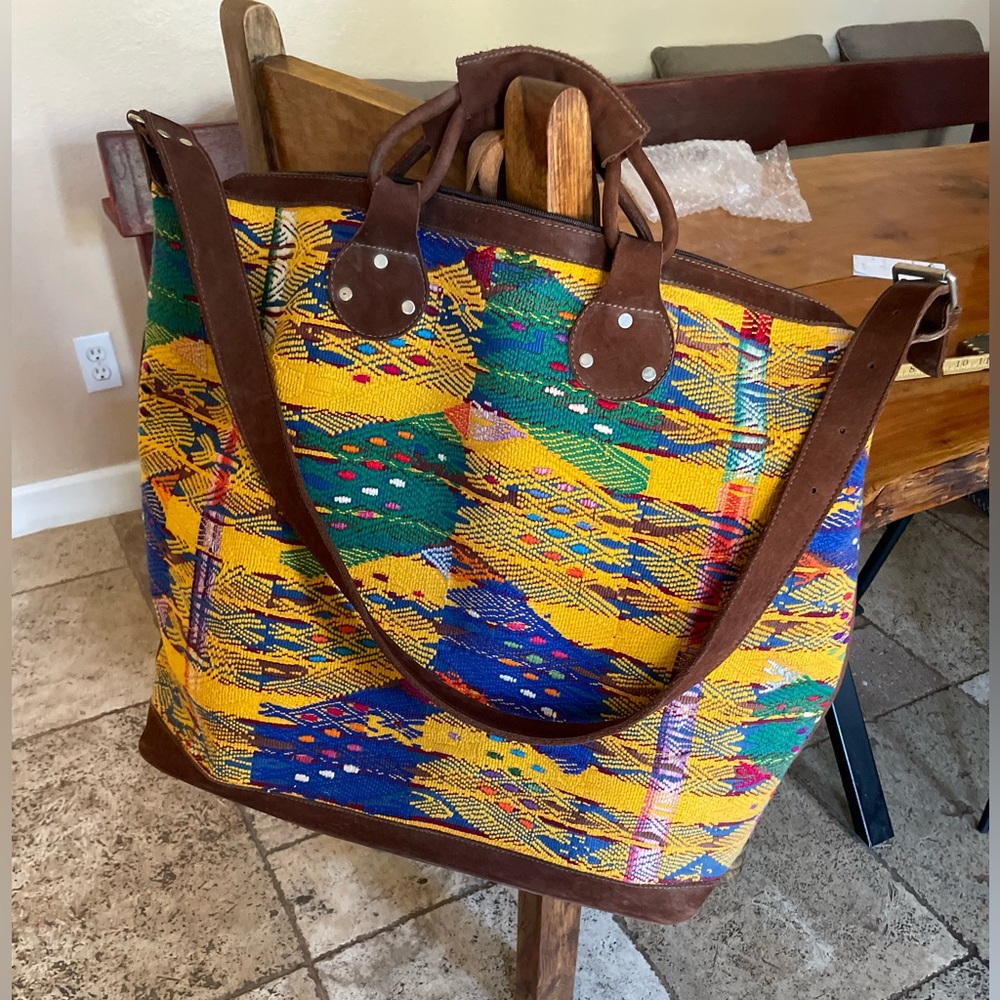 Huipil weekender GIANT bag vintage boho textile-LEATHER craftsmanship crossbody